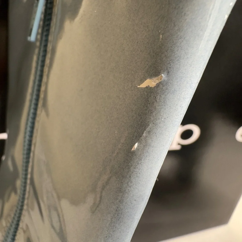 Hype Obsession Blue Patent Leather Boots Buckle Cutout Square Toe Size 7 - Picture 4 of 6